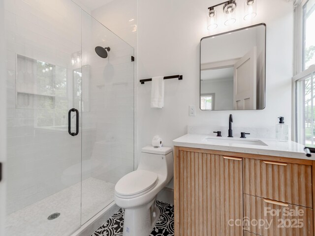 3501 Providence Rd, Charlotte, NC 28211 - full bath with toilet, a stall shower, vanity, and tile patterned flooring