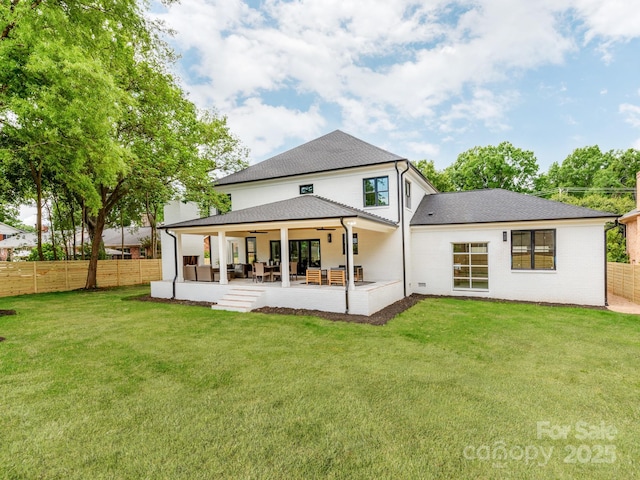 3501 Providence Rd, Charlotte, NC 28211 - rear view of property with ceiling fan, an outdoor hangout area, a patio, and roof with shingles