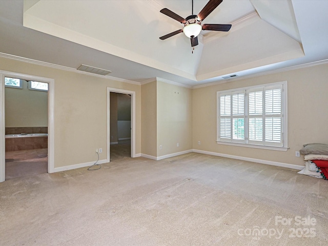 16511 Bridgehampton Club Dr, Charlotte, NC 28277 - unfurnished bedroom with a raised ceiling, multiple windows, carpet flooring, baseboards, and crown molding