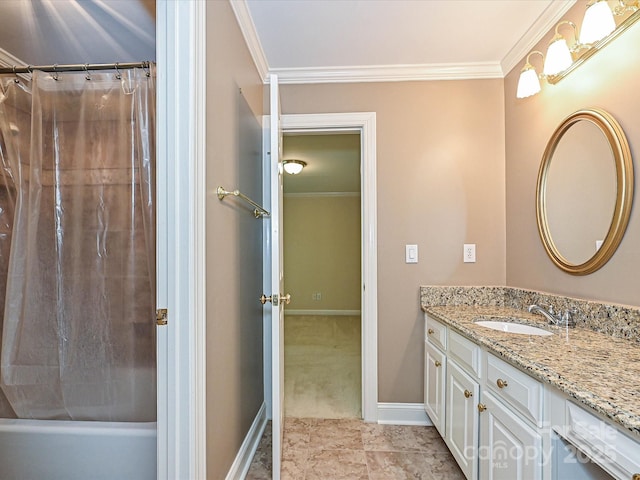 16511 Bridgehampton Club Dr, Charlotte, NC 28277 - bathroom with crown molding, vanity, and baseboards