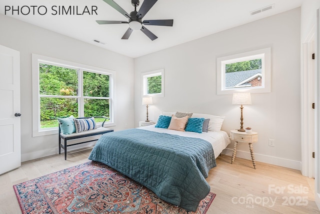 bedroom with baseboards, multiple windows, and visible vents