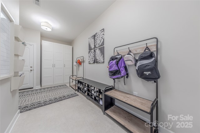mudroom featuring baseboards and visible vents
