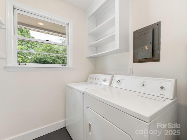 laundry area featuring independent washer and dryer, laundry area, and electric panel
