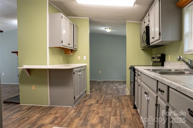 2844 Jamestown Rd Unit 2, Morganton, NC 28655 - kitchen with a sink, appliances with stainless steel finishes, dark wood-style floors, light countertops, and a textured ceiling