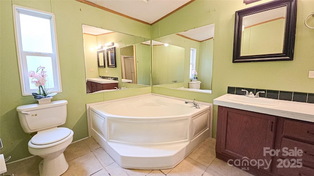 2844 Jamestown Rd Unit 2, Morganton, NC 28655 - full bathroom featuring toilet, ornamental molding, a bath, tile patterned flooring, and vanity