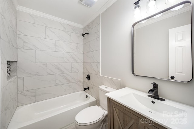 bathroom featuring crown molding, toilet, and visible vents