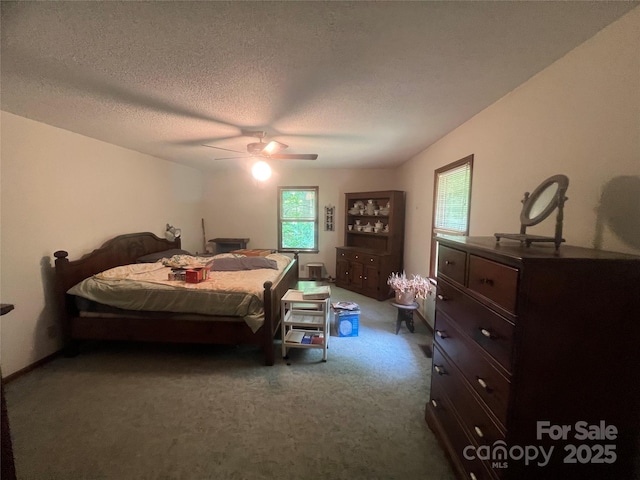 1502 Shelby Hwy, Cherryville, NC 28021 - bedroom featuring dark carpet, a textured ceiling, and a ceiling fan