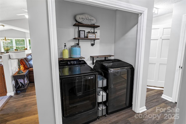 174 Perrin Dr, Mooresville, NC 28117 - washroom with separate washer and dryer, wood finished floors, a chandelier, and beverage cooler