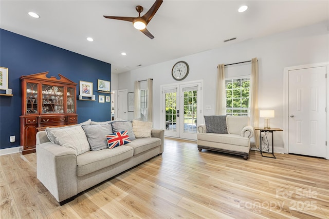 1728 Privette Rd, Matthews, NC 28105 - living room with a ceiling fan, light wood-type flooring, recessed lighting, and baseboards