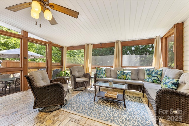 1728 Privette Rd, Matthews, NC 28105 - sunroom / solarium with healthy amount of natural light, outdoor lounge area, a ceiling fan, and vaulted ceiling