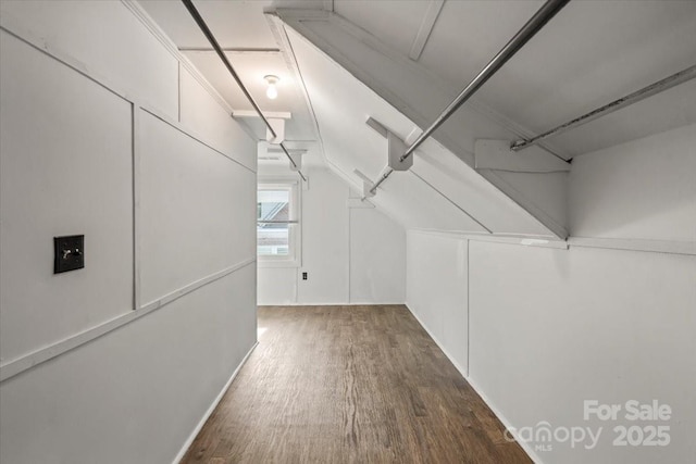 walk in closet with vaulted ceiling and wood finished floors