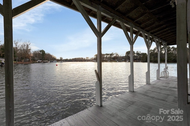 view of dock with a water view