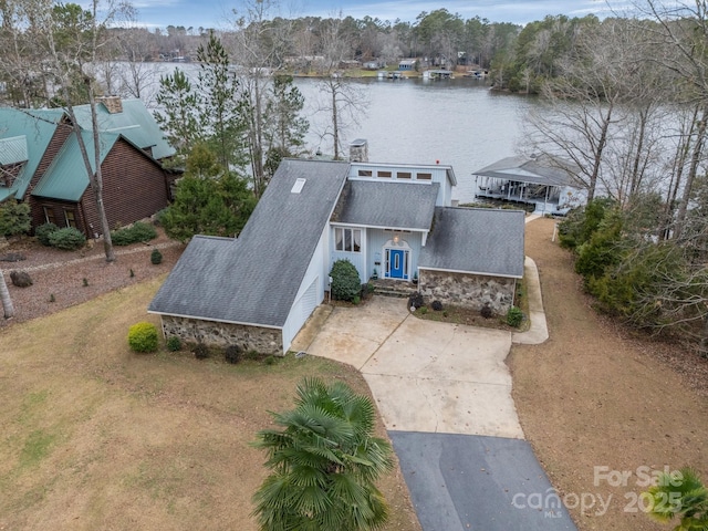 aerial view featuring a water view