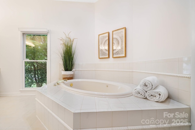 1245 Bellemeade Ln, Charlotte, NC 28270 - bathroom featuring a garden tub, plenty of natural light, and tile patterned floors