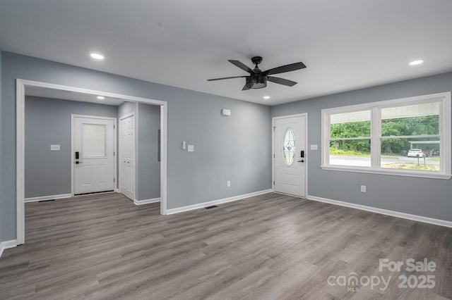1428 E Main St, Cherryville, NC 28021 - foyer with wood finished floors, baseboards, ceiling fan, and recessed lighting