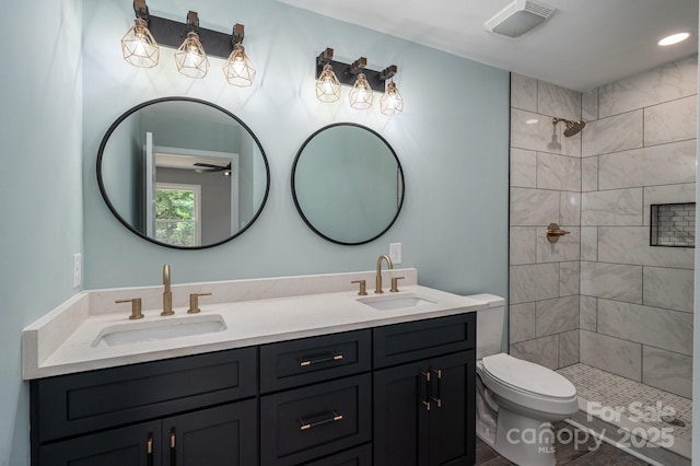 1428 E Main St, Cherryville, NC 28021 - bathroom with toilet, double vanity, and a tile shower