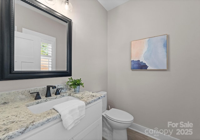 249 Landing Trl, Mount Gilead, NC 27306 - bathroom featuring vanity, baseboards, toilet, and wood finished floors