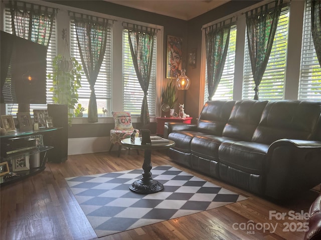 living area with wood finished floors