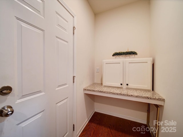 6266 Swanport Rd, Lancaster, SC 29720 - mudroom featuring dark wood-type flooring and baseboards