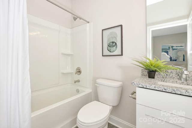 514 Rich St, Rock Hill, SC 29730 - bathroom featuring vanity, baseboards, shower / bathtub combination with curtain, and toilet