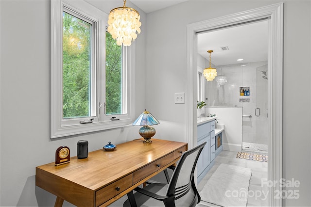 9513 Tresanton Dr, Charlotte, NC 28210 - office space featuring a chandelier and light tile patterned floors