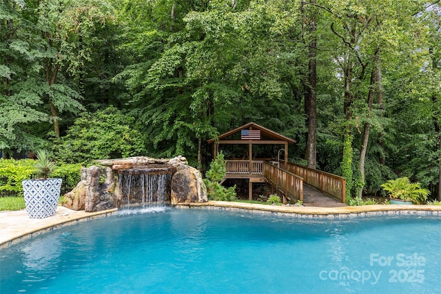 9513 Tresanton Dr, Charlotte, NC 28210 - outdoor pool with a gazebo and a wooded view