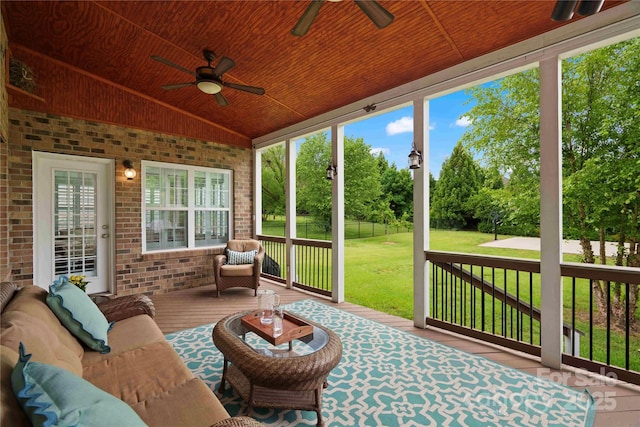 422 Deer Brush Ln, Waxhaw, NC 28173 - sunroom / solarium with a ceiling fan, an outdoor hangout area, and vaulted ceiling