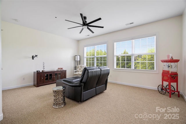 422 Deer Brush Ln, Waxhaw, NC 28173 - carpeted living room featuring baseboards and ceiling fan