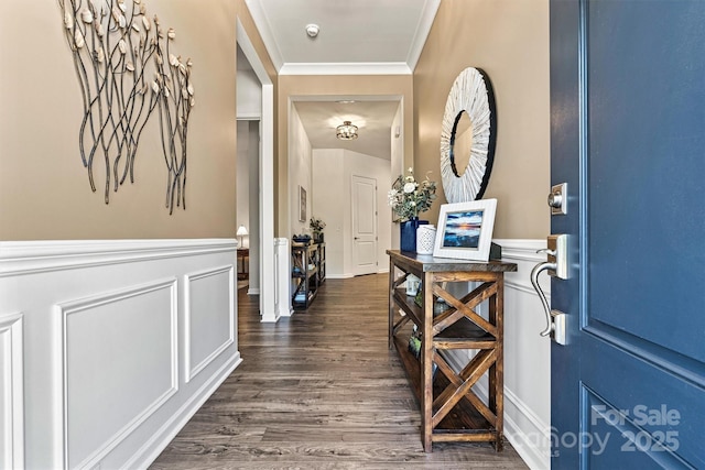 213 Warbler Dr, Wesley Chapel, NC 28110 - foyer featuring dark wood-style floors and ornamental molding