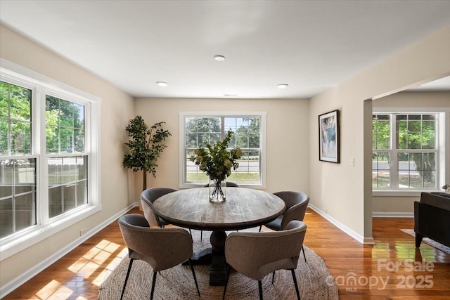dining room with baseboards and light wood-style flooring