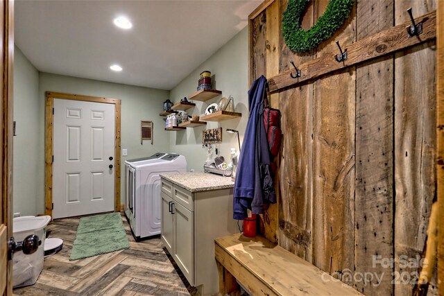 202 Wild Pear Ln Unit 3 & 7A, Franklin, NC 28734 - washroom featuring washer and clothes dryer and recessed lighting