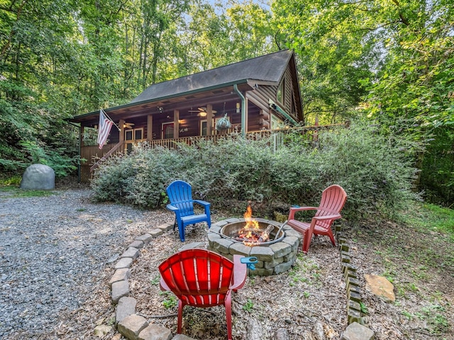 480 River Crest Parkway, Rutherfordton, NC 28139 - exterior space with a ceiling fan and an outdoor fire pit
