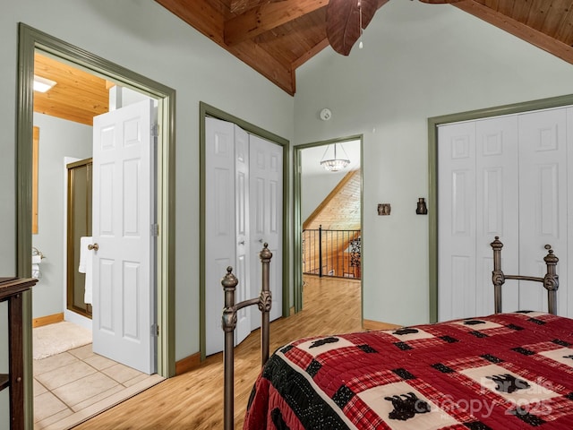 480 River Crest Parkway, Rutherfordton, NC 28139 - bedroom with wooden ceiling, a ceiling fan, light wood-type flooring, and beam ceiling