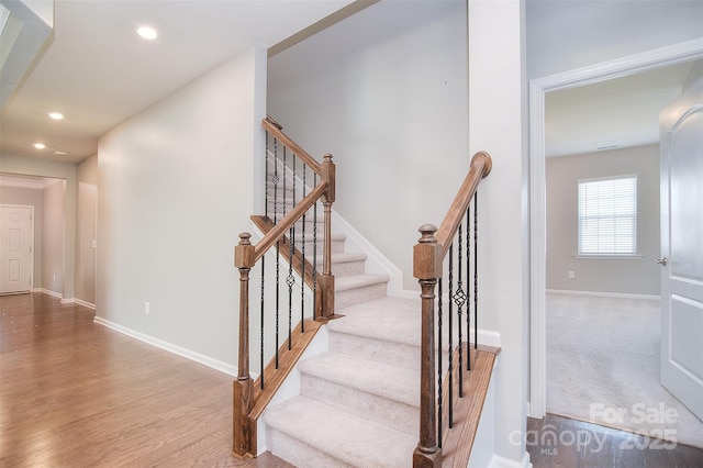 3073 Oliver Stanley Trl, Lancaster, SC 29720 - staircase featuring baseboards, recessed lighting, and wood finished floors