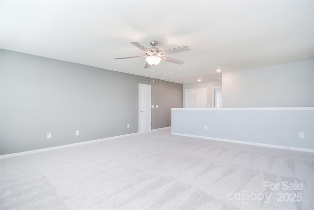 3073 Oliver Stanley Trl, Lancaster, SC 29720 - spare room featuring baseboards, ceiling fan, light carpet, and recessed lighting