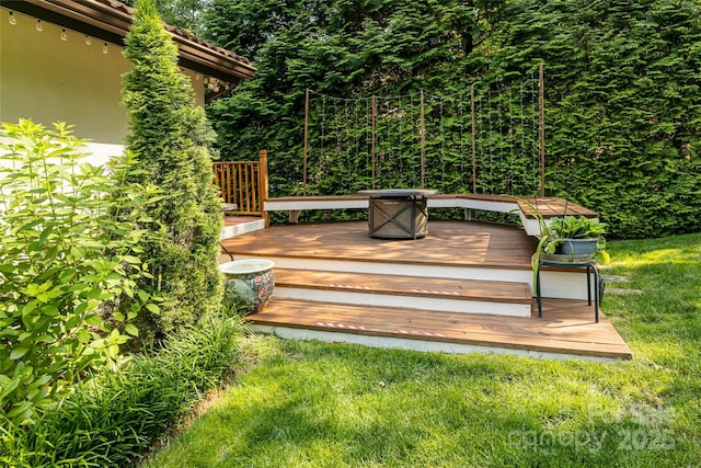 69 Forest Rd, Asheville, NC 28803 - wooden deck featuring a lawn