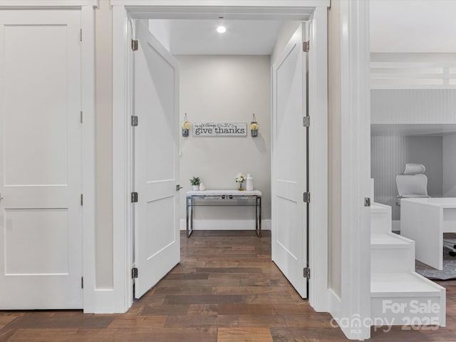 4315 Hartis Grove Church Rd, Indian Trail, NC 28079 - hallway featuring dark wood-style floors and recessed lighting