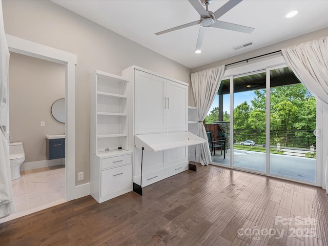 4315 Hartis Grove Church Rd, Indian Trail, NC 28079 - unfurnished bedroom with access to outside, dark wood-type flooring, connected bathroom, and recessed lighting