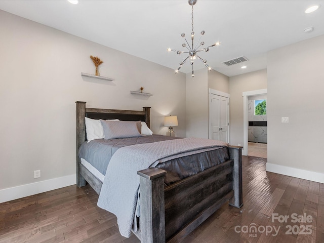 4315 Hartis Grove Church Rd, Indian Trail, NC 28079 - bedroom with a chandelier, wood finished floors, recessed lighting, and a closet