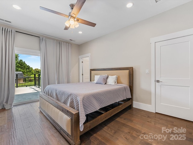 4315 Hartis Grove Church Rd, Indian Trail, NC 28079 - bedroom with access to outside, wood finished floors, recessed lighting, and a ceiling fan