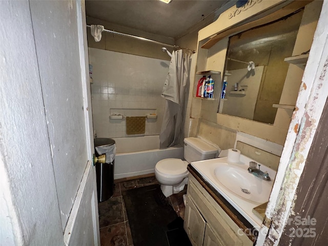 302 Melrose Dr SW, Concord, NC 28025 - bathroom with vanity, tile patterned floors, shower / bath combination with curtain, and toilet
