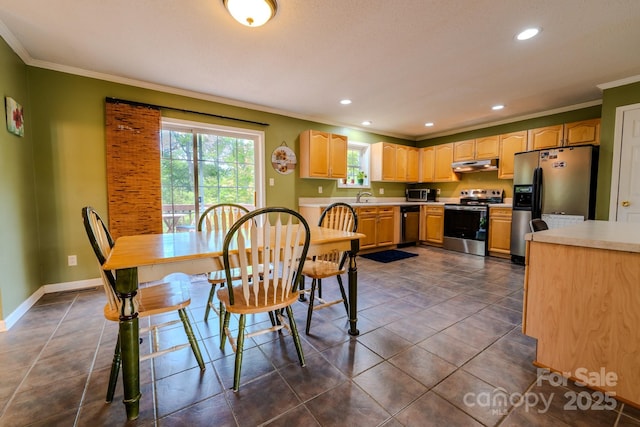 76 Overlook Pointe Dr, Spruce Pine, NC 28777 - dining area with ornamental molding, recessed lighting, baseboards, and dark tile patterned floors