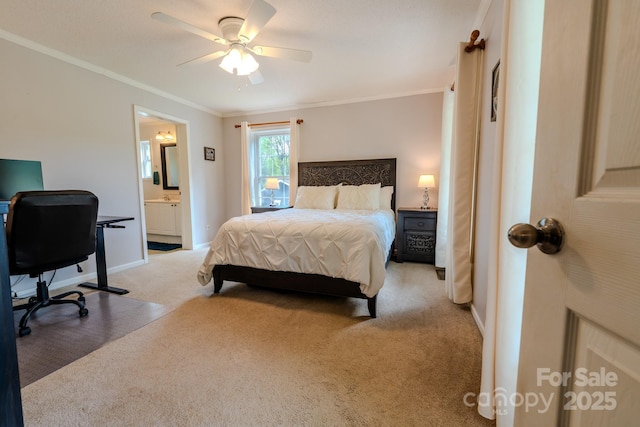 76 Overlook Pointe Dr, Spruce Pine, NC 28777 - bedroom with light colored carpet, ornamental molding, baseboards, ensuite bathroom, and an office area