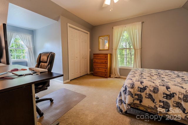 76 Overlook Pointe Dr, Spruce Pine, NC 28777 - bedroom featuring light colored carpet, a closet, baseboards, and a desk