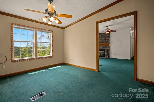 257 River Crest Dr, Flat Rock, NC 28731 - unfurnished room with carpet, a textured ceiling, visible vents, and a ceiling fan
