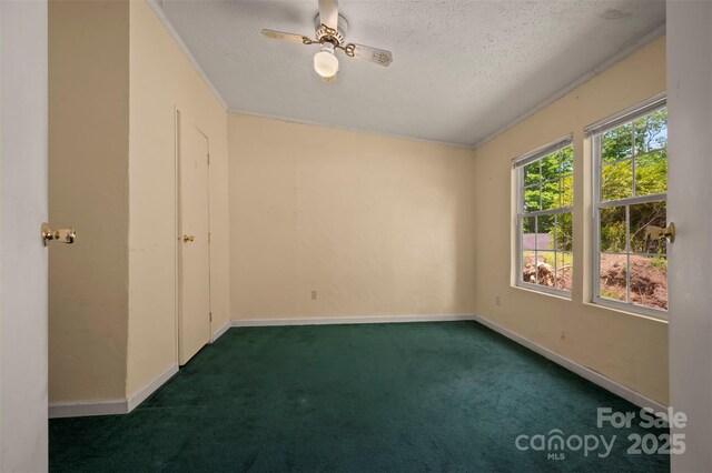 257 River Crest Dr, Flat Rock, NC 28731 - spare room with baseboards, dark colored carpet, a ceiling fan, and a textured ceiling
