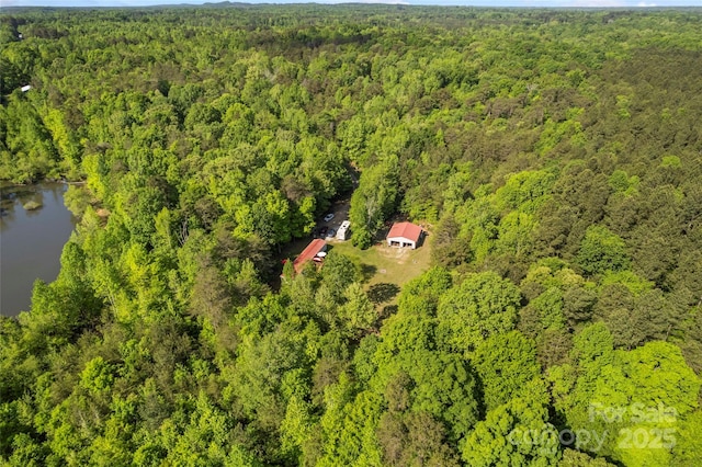 743 Dream Ln, Salisbury, NC 28146 - aerial view featuring a water view and a wooded view