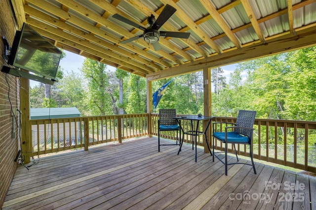 111 Baxter St, Morganton, NC 28655 - wooden terrace featuring ceiling fan and outdoor dining space
