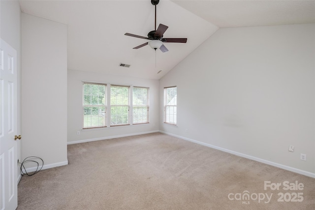 16017 Woodcote Dr, Huntersville, NC 28078 - spare room with ceiling fan, carpet, vaulted ceiling, and baseboards