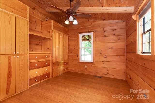 214 Pike Pt, Waynesville, NC 28785 - unfurnished bedroom with wooden walls, wooden ceiling, lofted ceiling, and light wood-type flooring